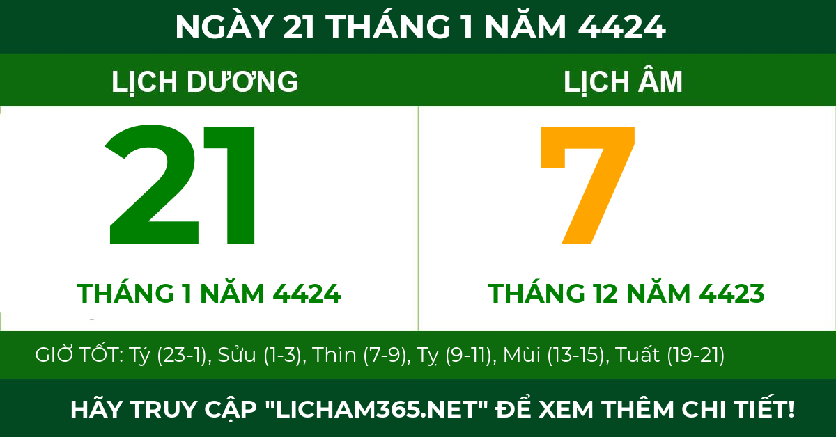 lịch âm ngày 21 tháng 1 năm 4424