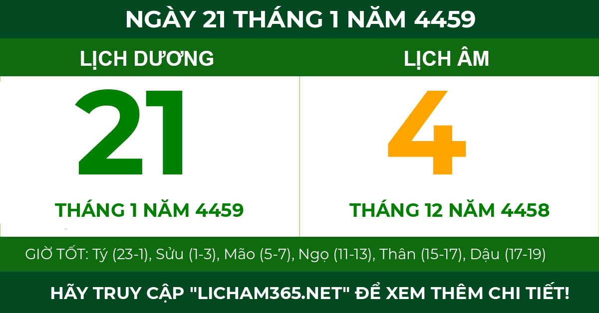 lịch âm ngày 21 tháng 1 năm 4459