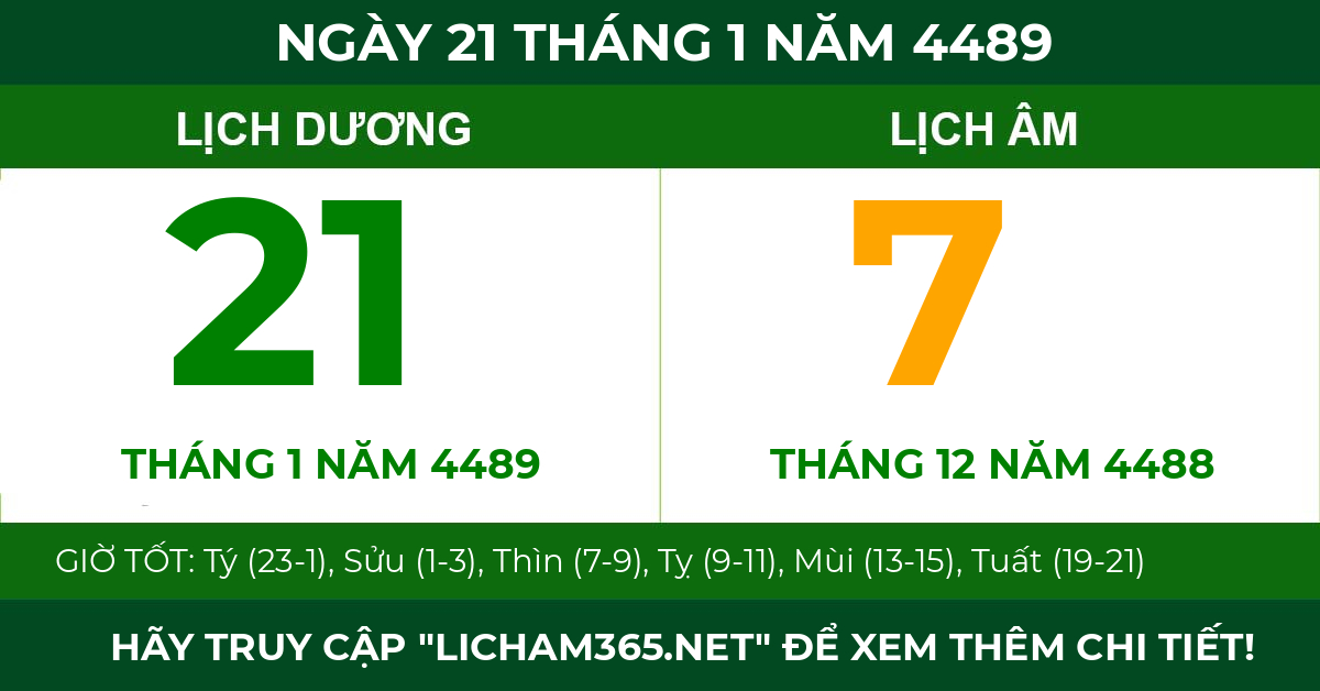 lịch âm ngày 21 tháng 1 năm 4489