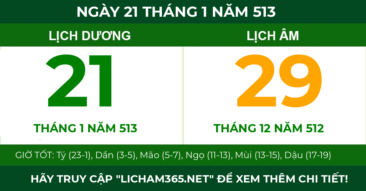 lịch âm ngày 21 tháng 1 năm 513