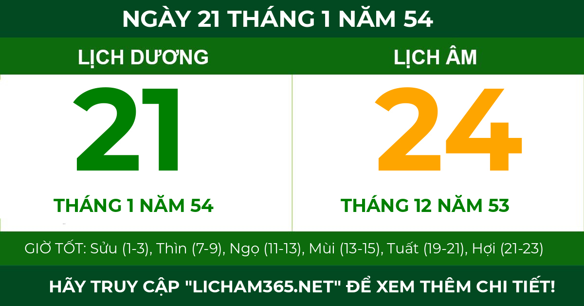 lịch âm ngày 21 tháng 1 năm 54