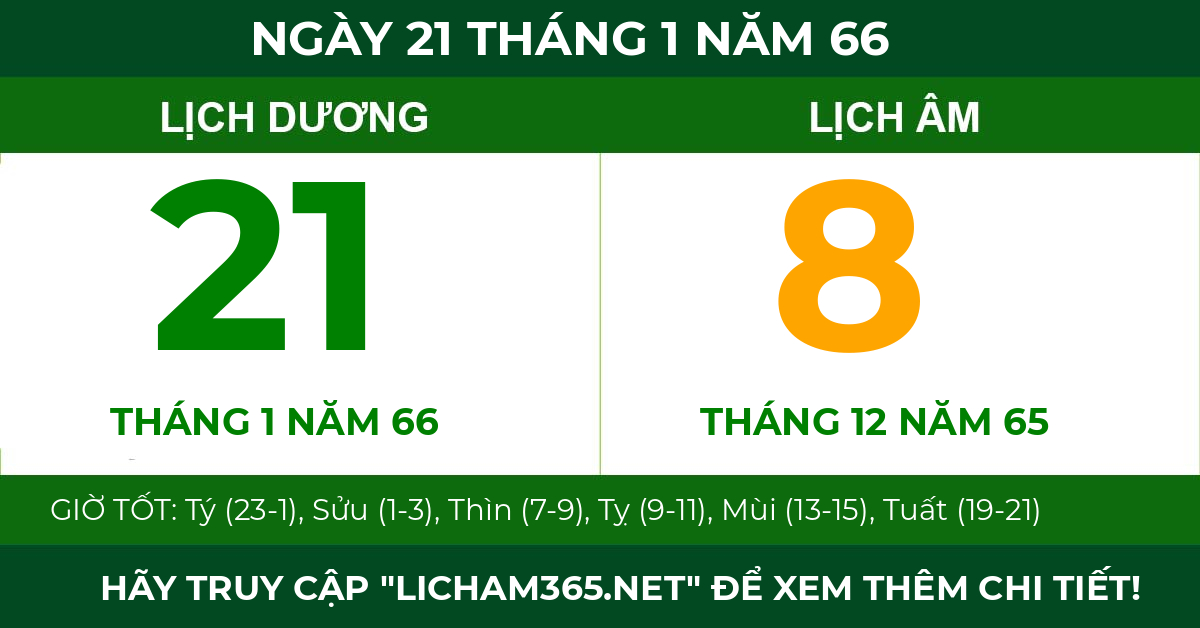 lịch âm ngày 21 tháng 1 năm 66