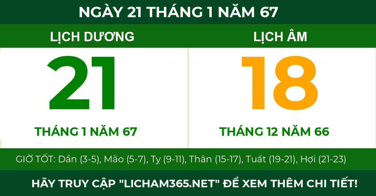 lịch âm ngày 21 tháng 1 năm 67