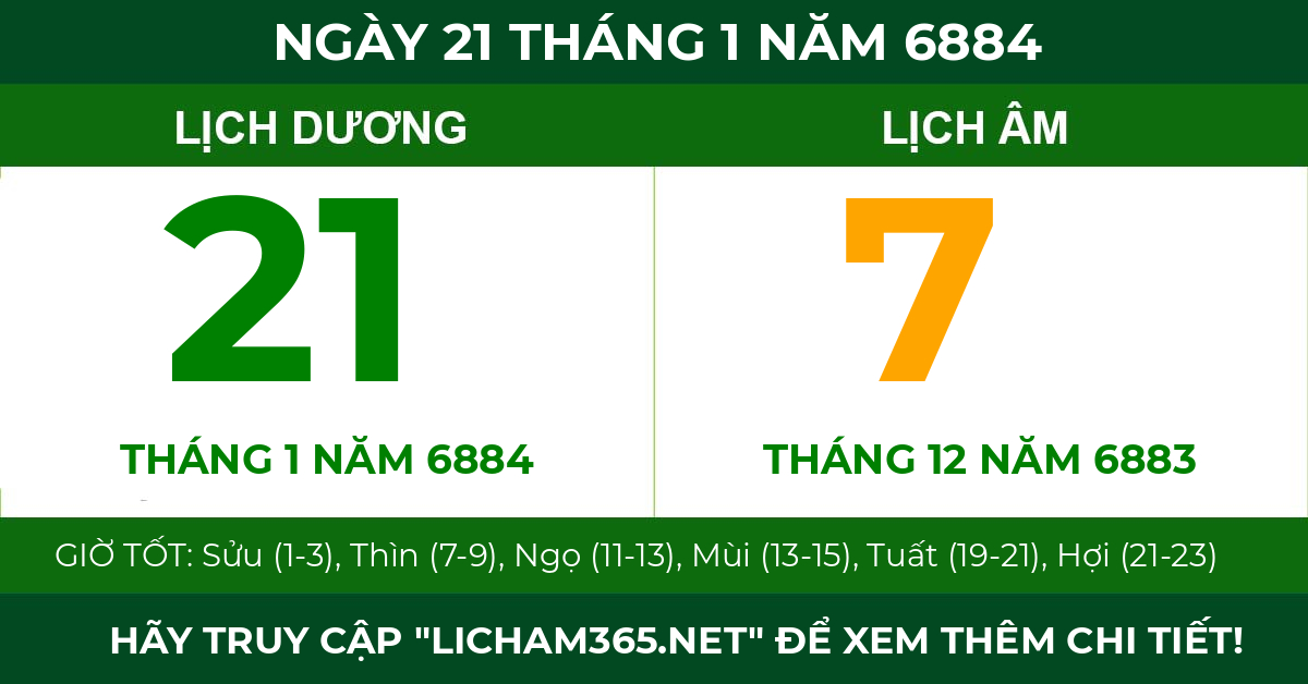 lịch âm ngày 21 tháng 1 năm 6884