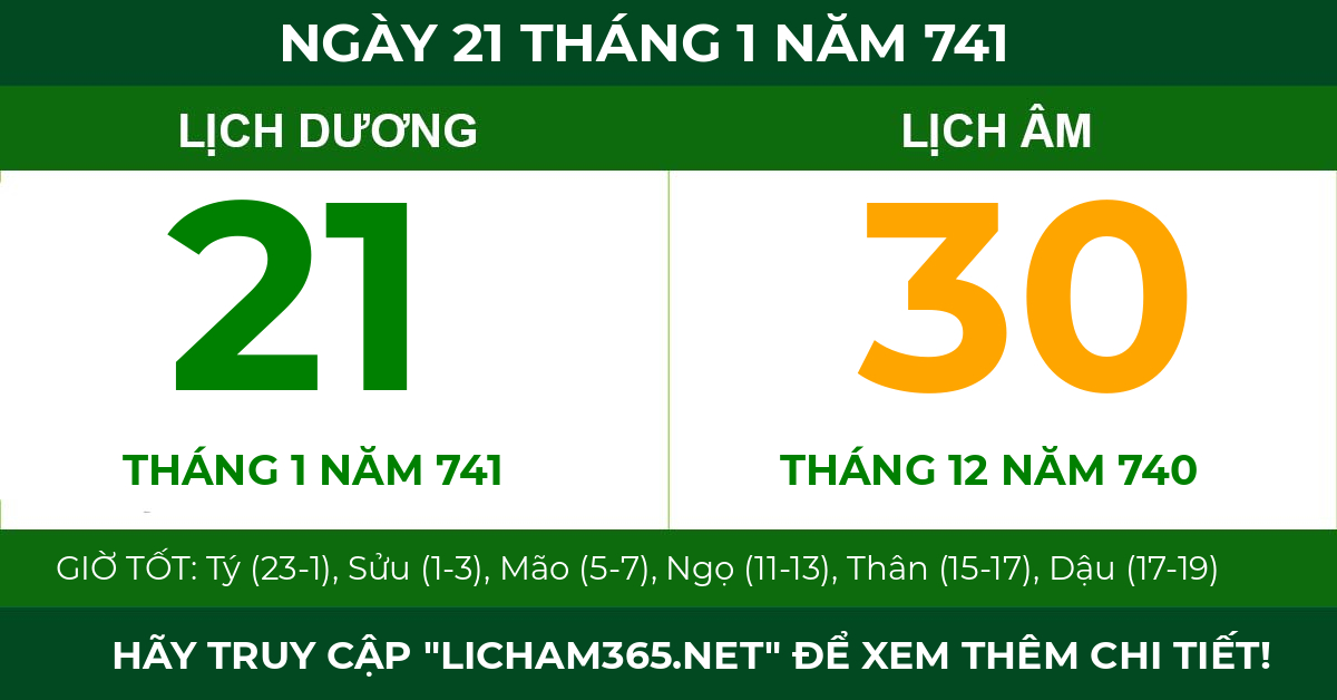 lịch âm ngày 21 tháng 1 năm 741