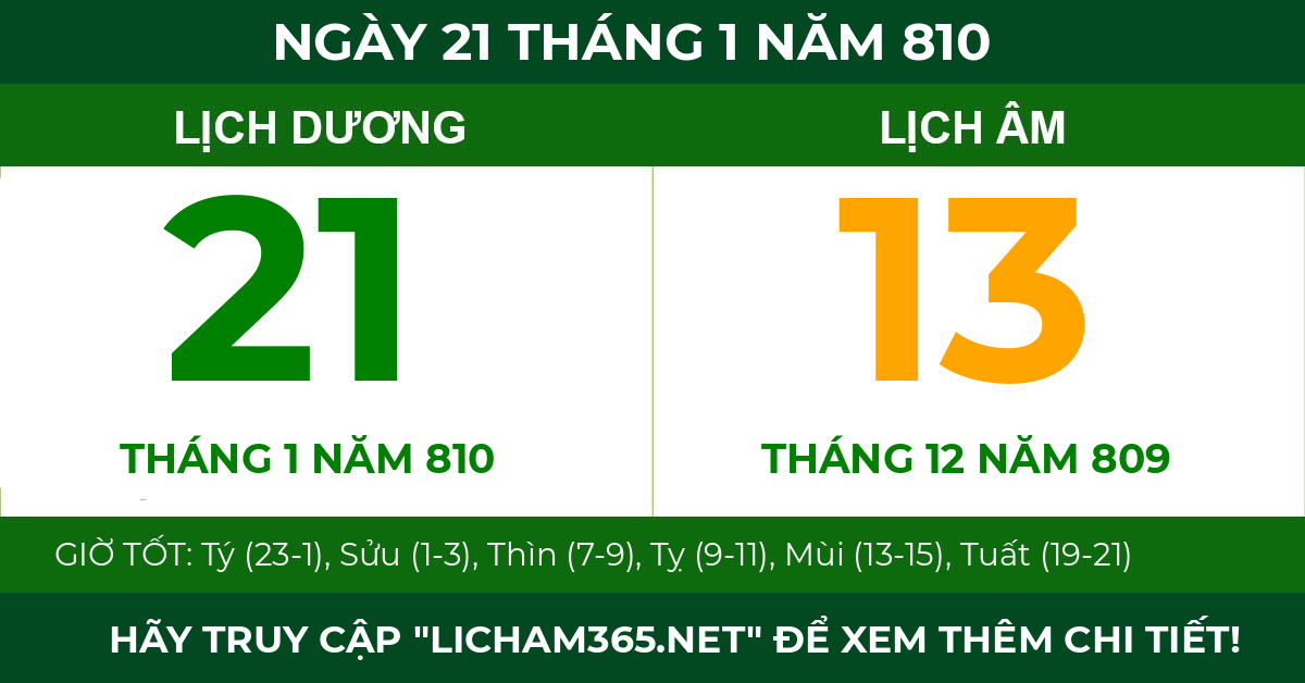 lịch âm ngày 21 tháng 1 năm 810
