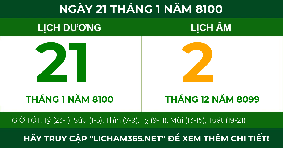 lịch âm ngày 21 tháng 1 năm 8100