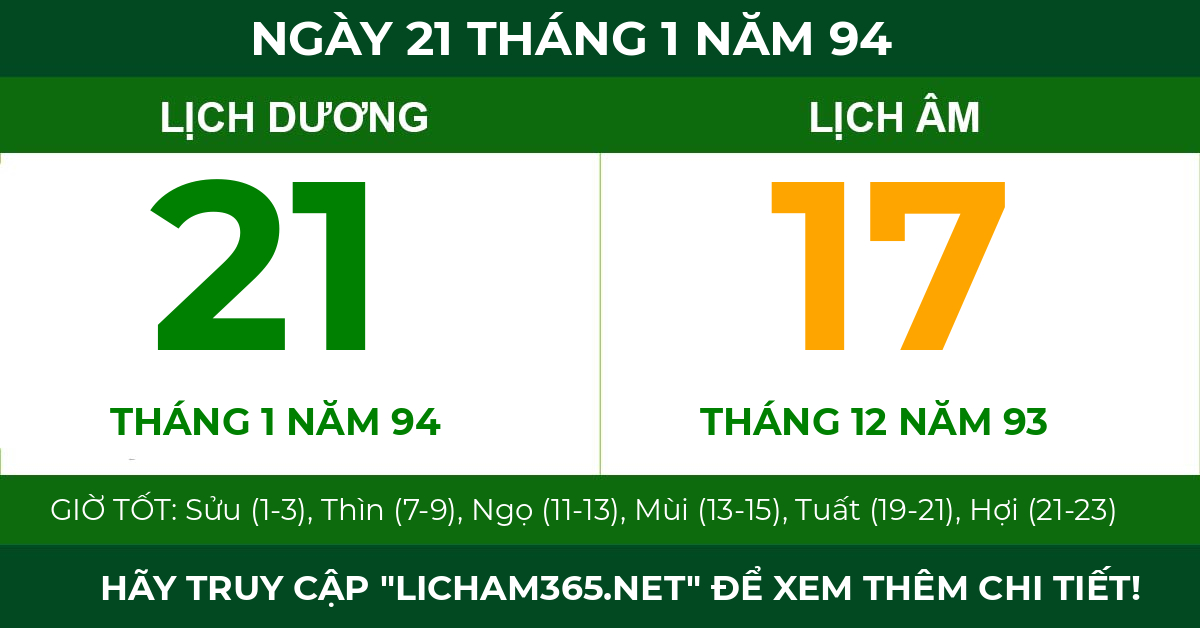 lịch âm ngày 21 tháng 1 năm 94