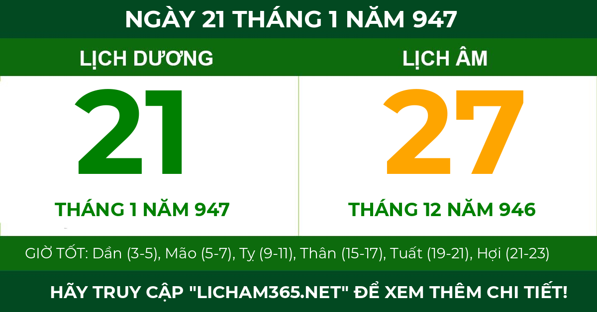 lịch âm ngày 21 tháng 1 năm 947