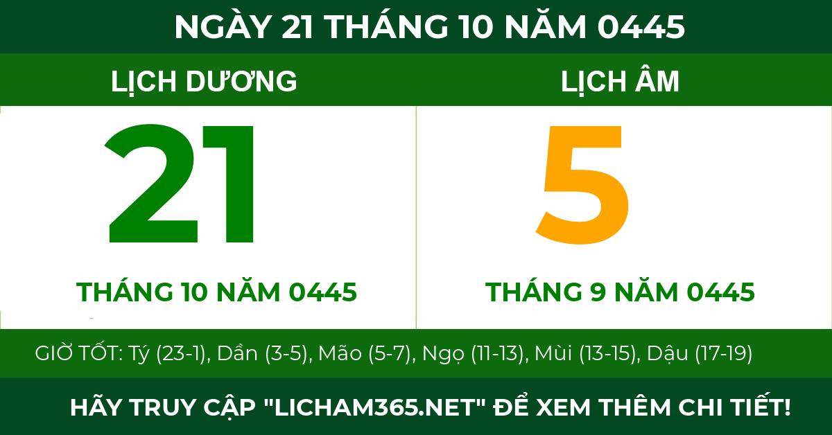 lịch âm ngày 21 tháng 10 năm 0445