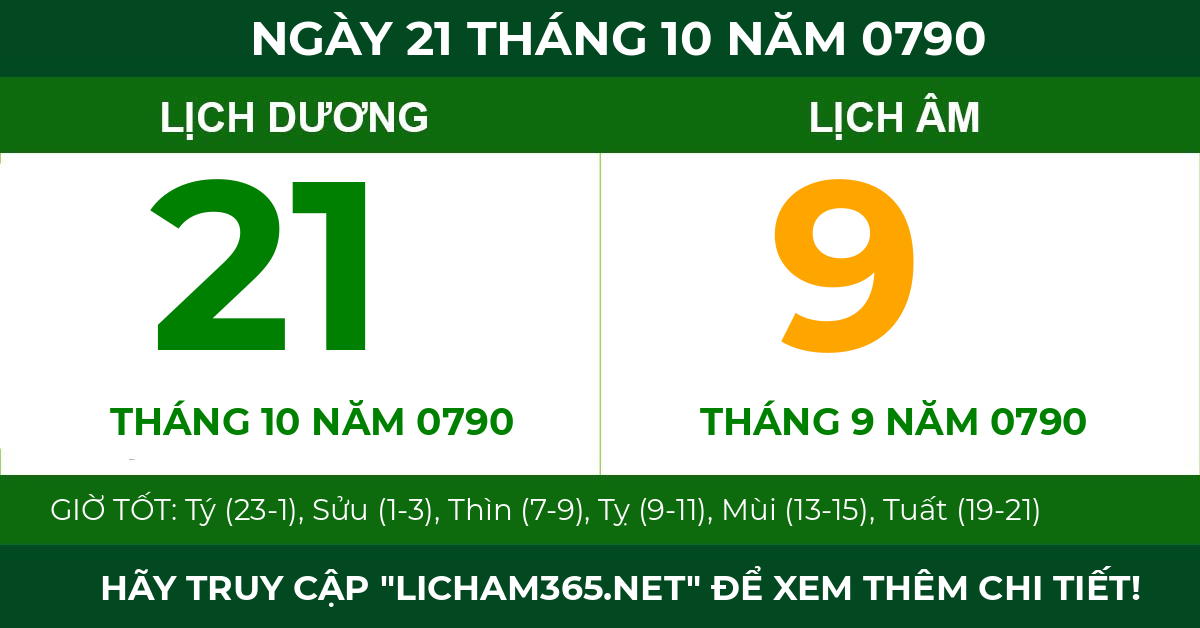 lịch âm ngày 21 tháng 10 năm 0790