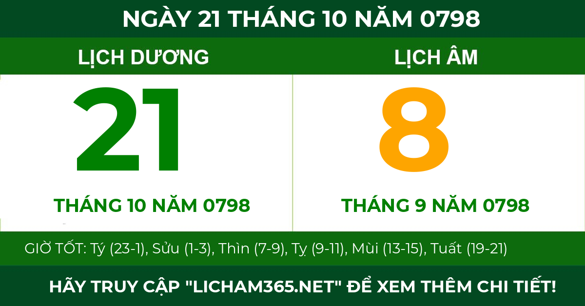 lịch âm ngày 21 tháng 10 năm 0798