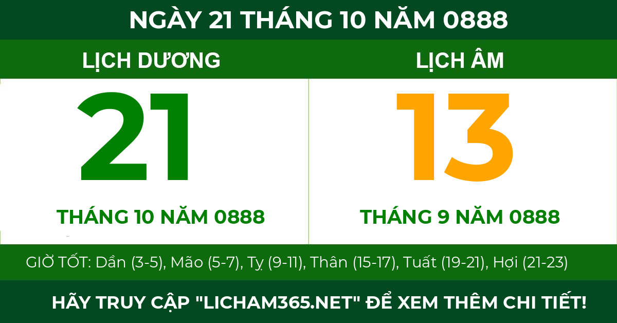 lịch âm ngày 21 tháng 10 năm 0888