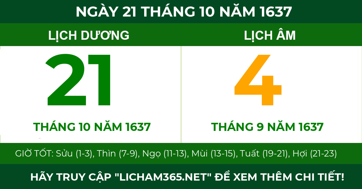 lịch âm ngày 21 tháng 10 năm 1637