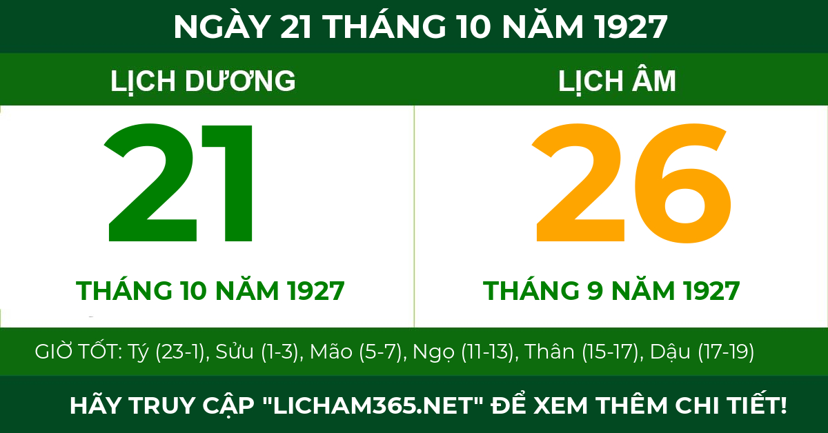 lịch âm ngày 21 tháng 10 năm 1927