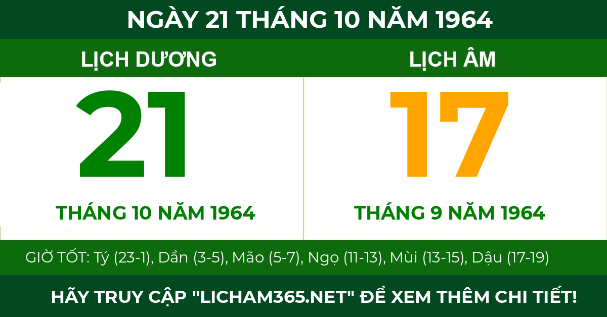 lịch âm ngày 21 tháng 10 năm 1964