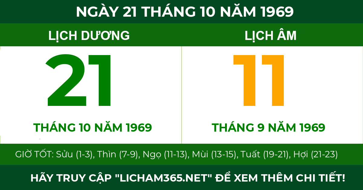 lịch âm ngày 21 tháng 10 năm 1969