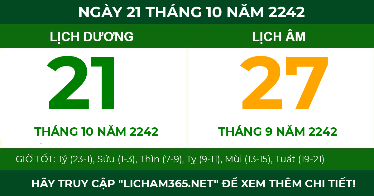 lịch âm ngày 21 tháng 10 năm 2242