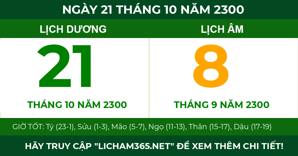lịch âm ngày 21 tháng 10 năm 2300