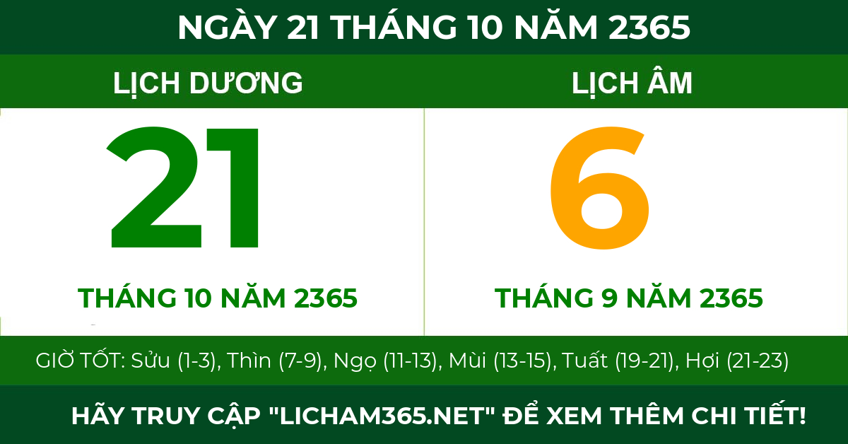 lịch âm ngày 21 tháng 10 năm 2365