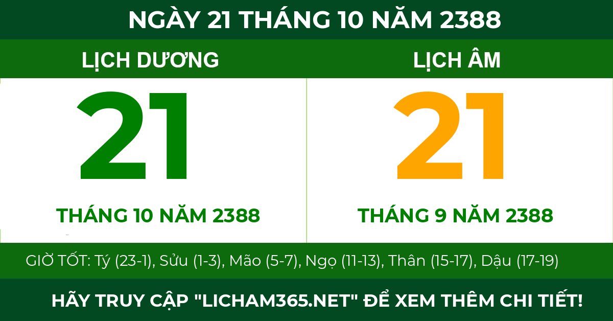 lịch âm ngày 21 tháng 10 năm 2388