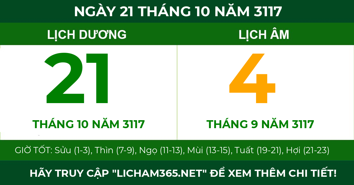 lịch âm ngày 21 tháng 10 năm 3117