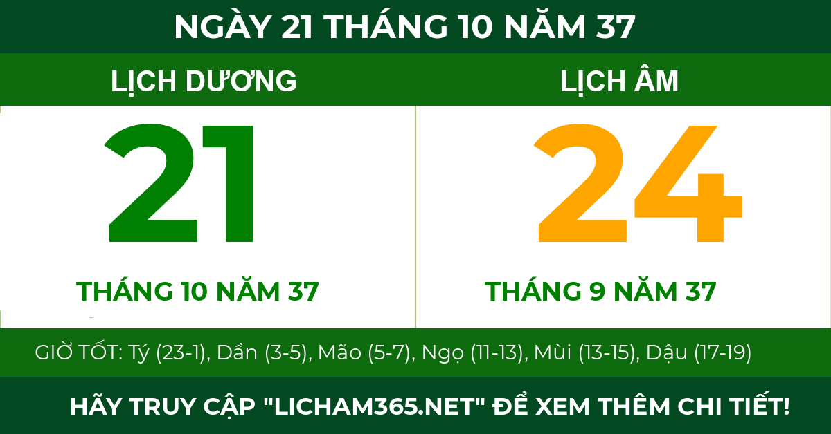 lịch âm ngày 21 tháng 10 năm 37