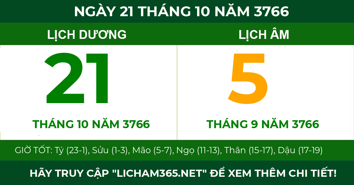 lịch âm ngày 21 tháng 10 năm 3766