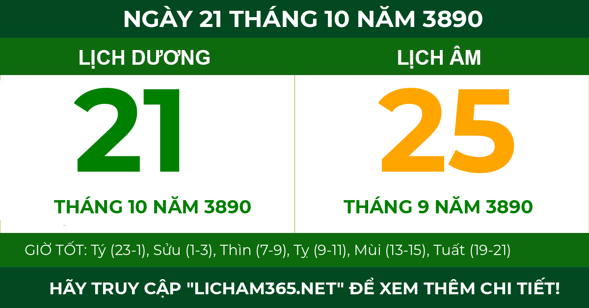 lịch âm ngày 21 tháng 10 năm 3890