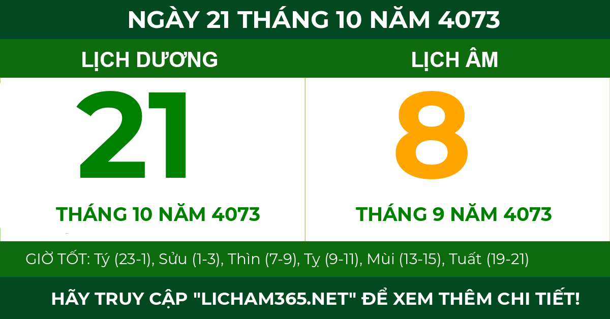 lịch âm ngày 21 tháng 10 năm 4073