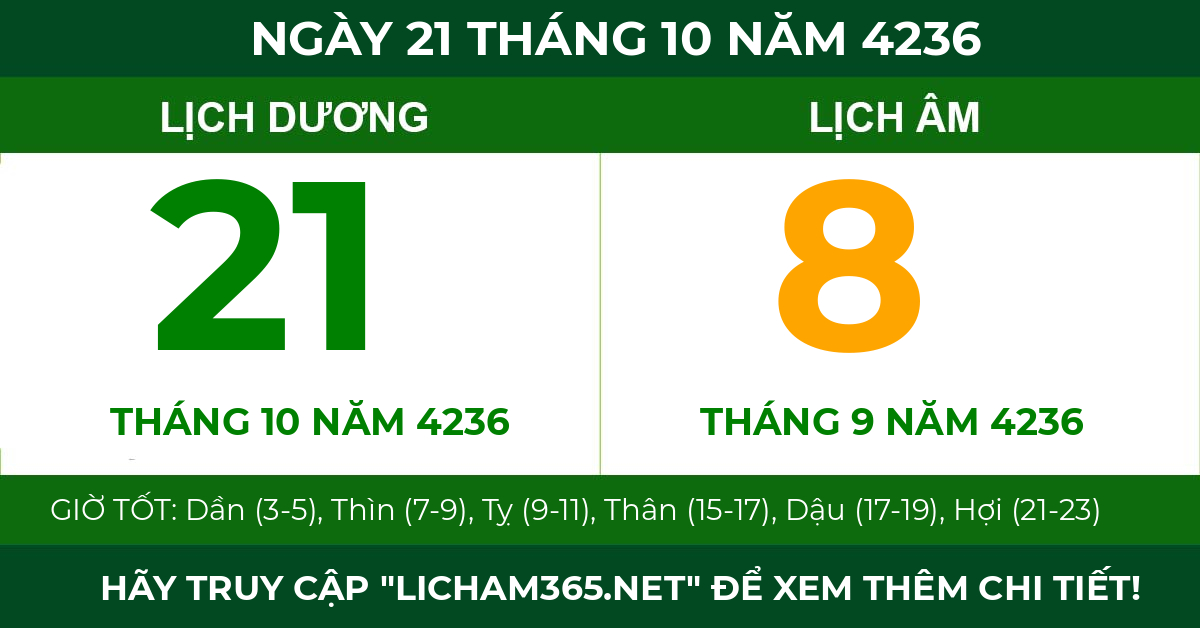lịch âm ngày 21 tháng 10 năm 4236