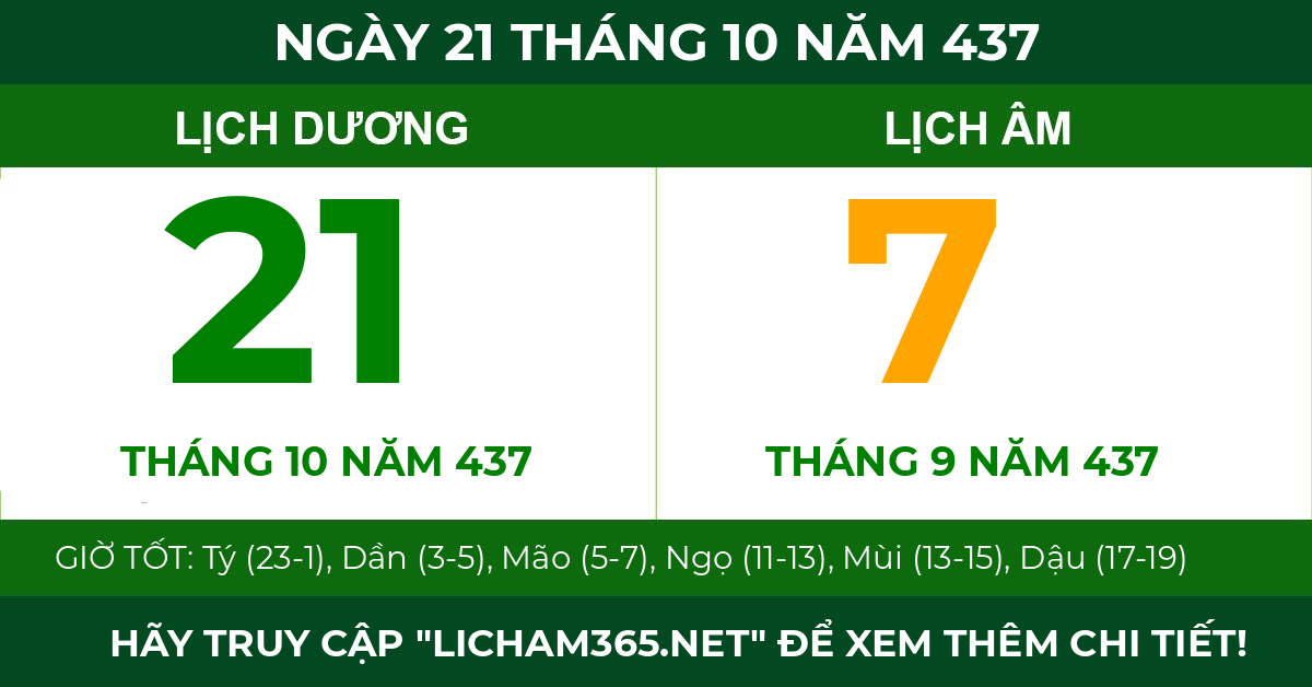 lịch âm ngày 21 tháng 10 năm 437