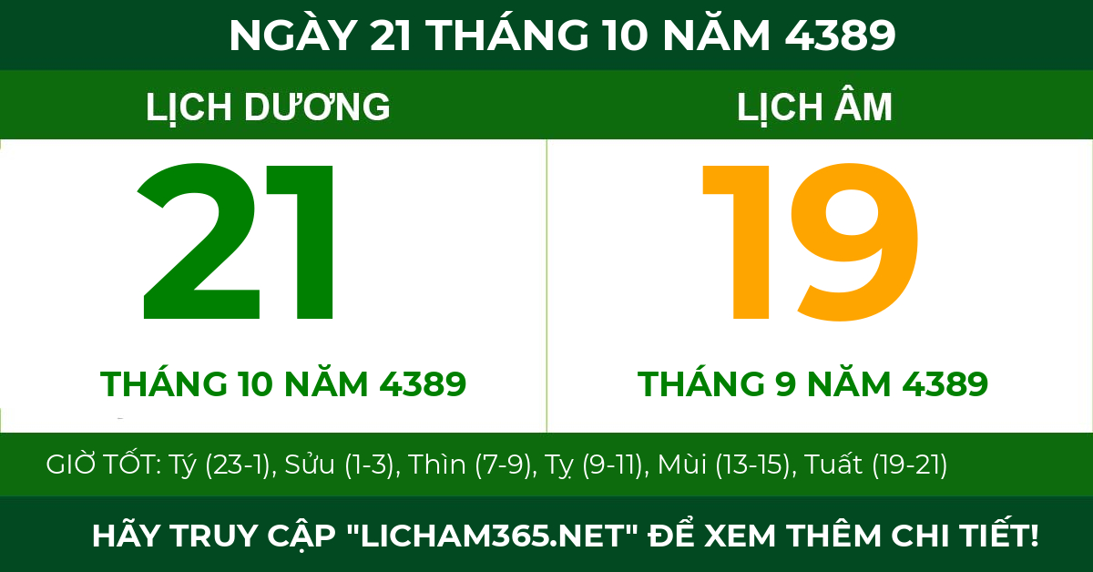 lịch âm ngày 21 tháng 10 năm 4389