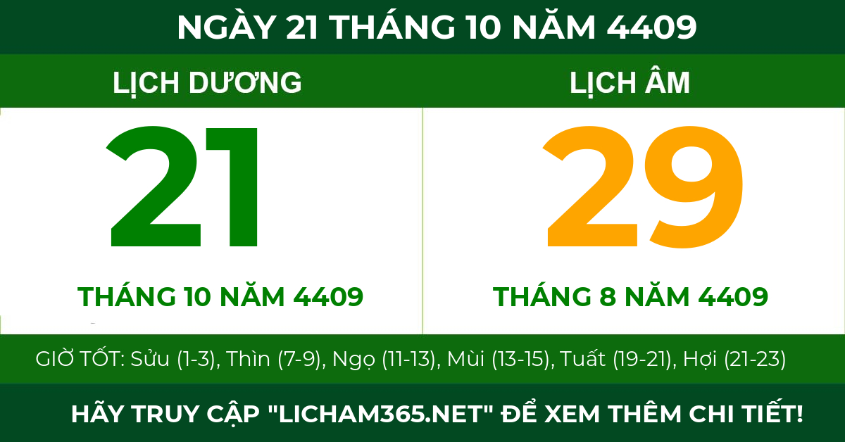lịch âm ngày 21 tháng 10 năm 4409