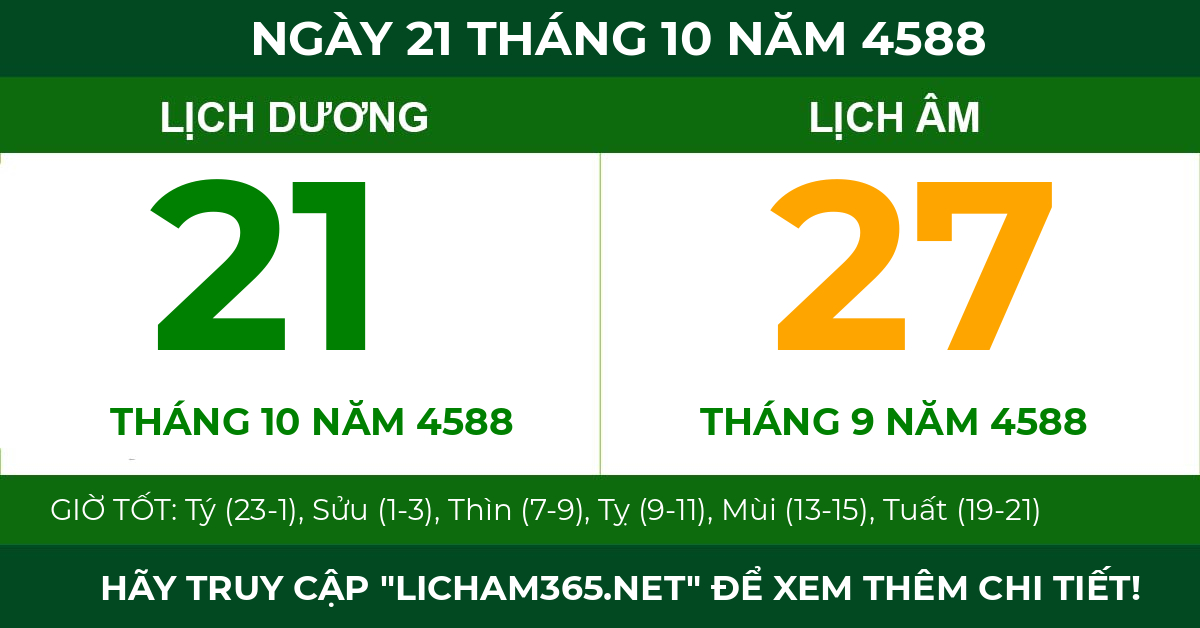 lịch âm ngày 21 tháng 10 năm 4588