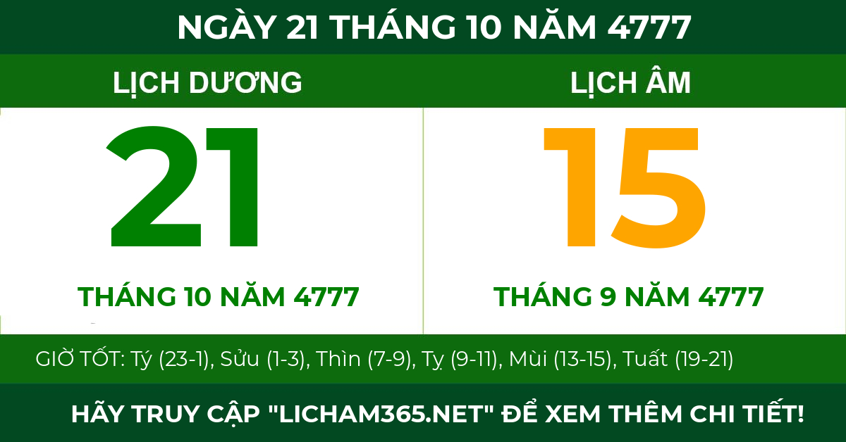 lịch âm ngày 21 tháng 10 năm 4777