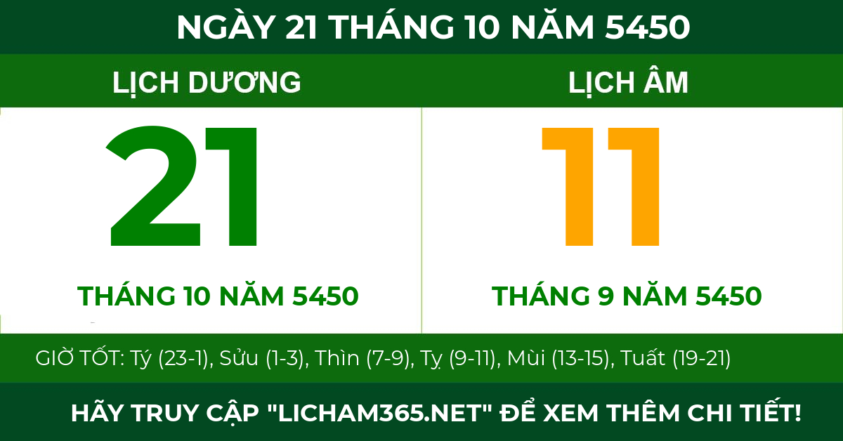 lịch âm ngày 21 tháng 10 năm 5450