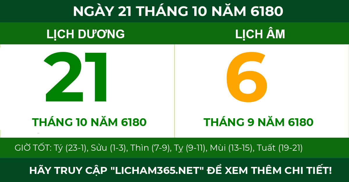 lịch âm ngày 21 tháng 10 năm 6180