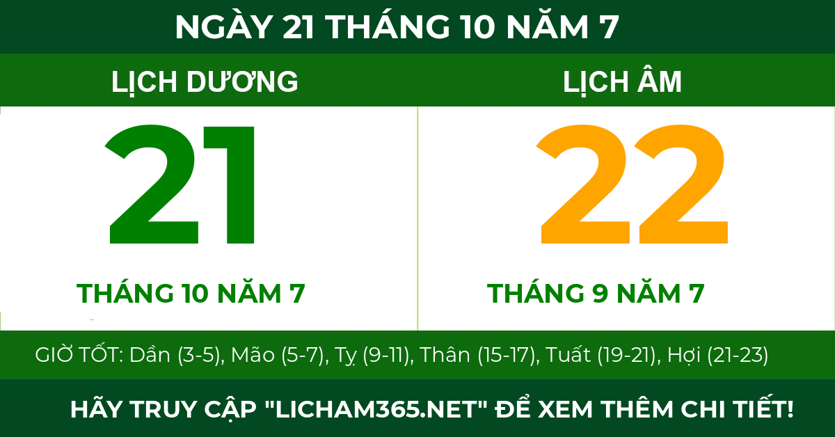 lịch âm ngày 21 tháng 10 năm 7
