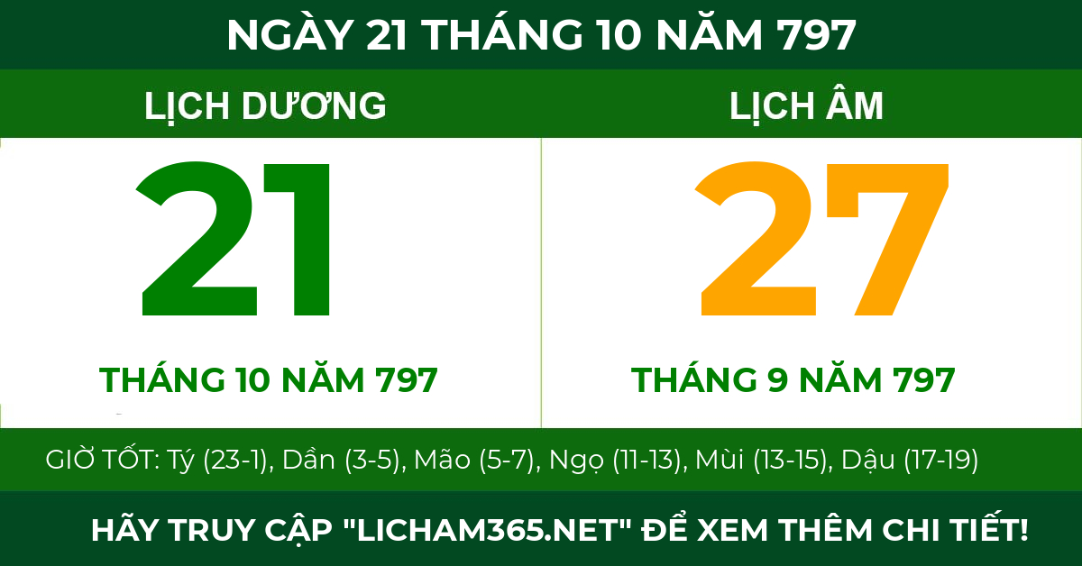 lịch âm ngày 21 tháng 10 năm 797