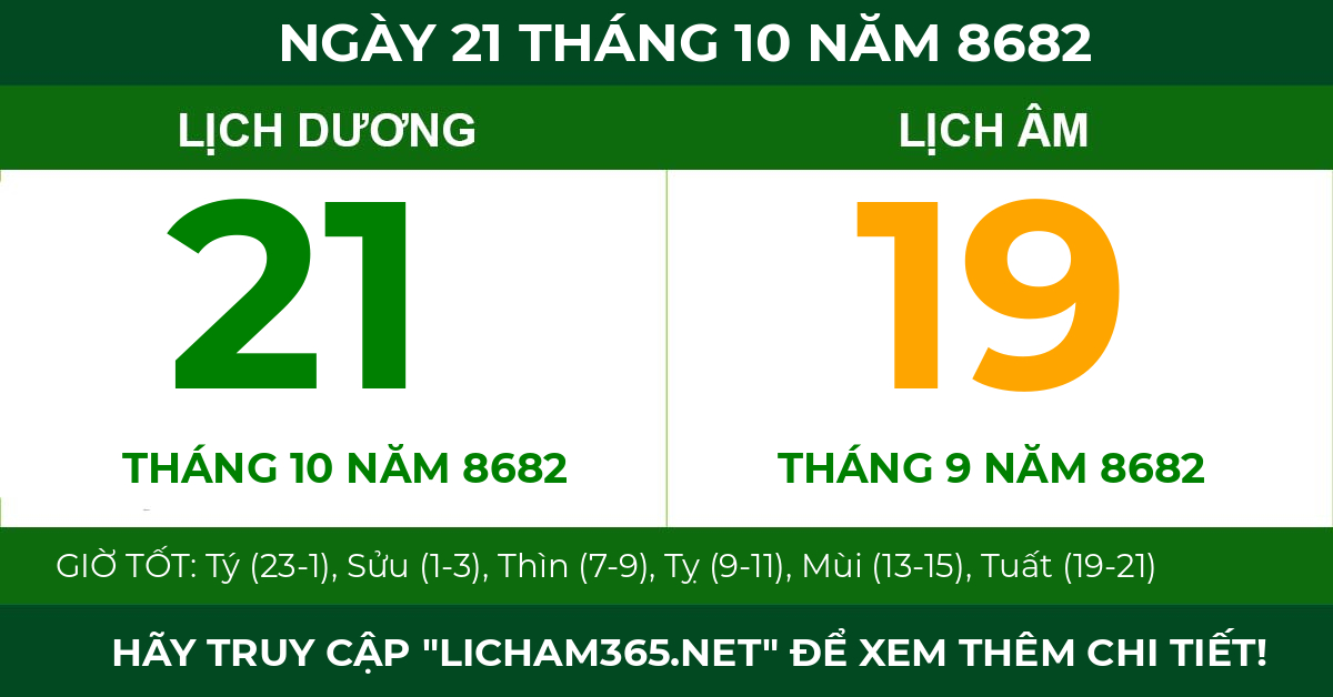 lịch âm ngày 21 tháng 10 năm 8682