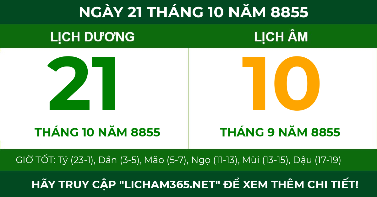 lịch âm ngày 21 tháng 10 năm 8855