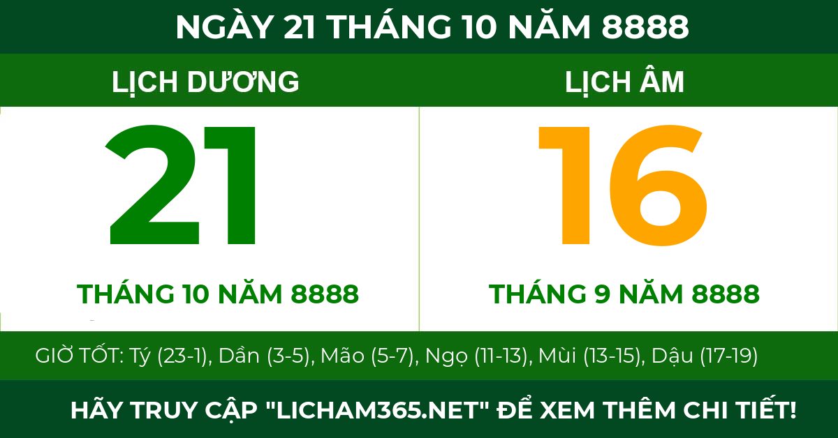 lịch âm ngày 21 tháng 10 năm 8888