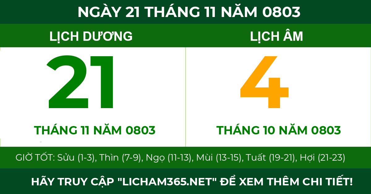 lịch âm ngày 21 tháng 11 năm 0803