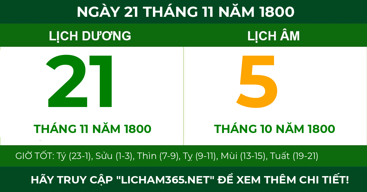 lịch âm ngày 21 tháng 11 năm 1800