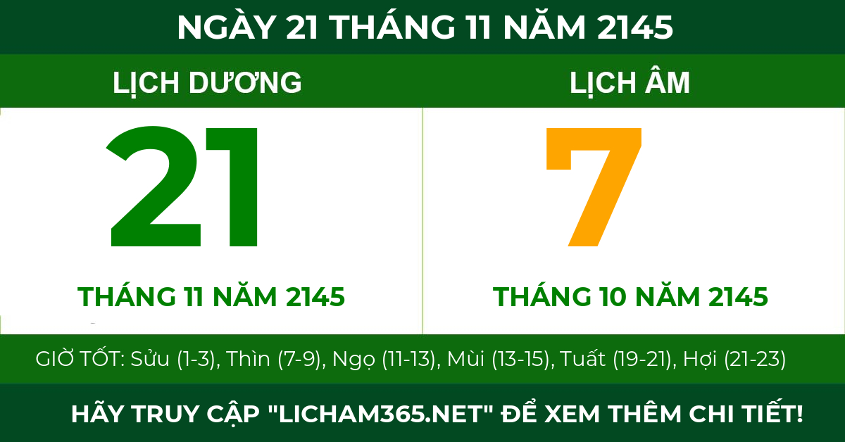 lịch âm ngày 21 tháng 11 năm 2145