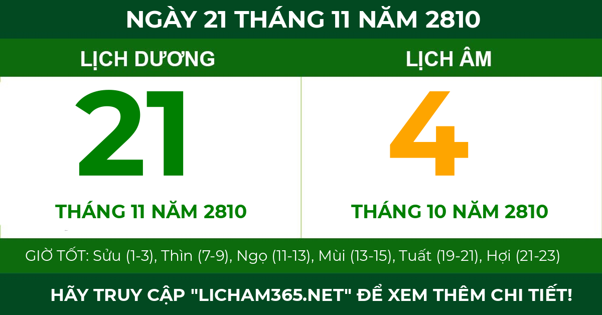 lịch âm ngày 21 tháng 11 năm 2810