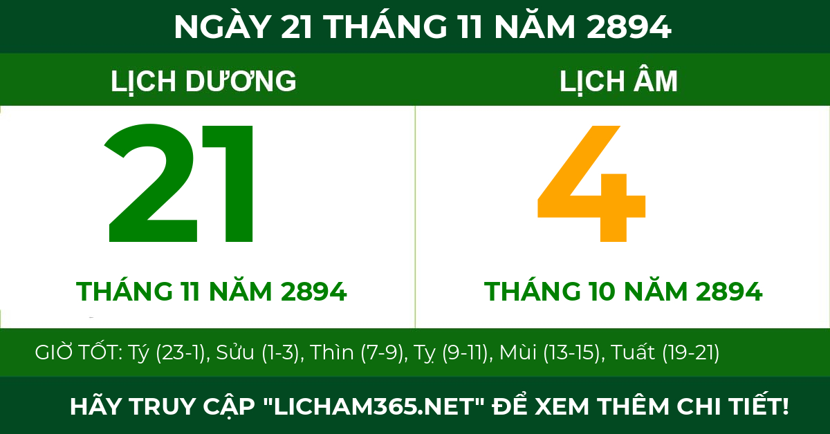 lịch âm ngày 21 tháng 11 năm 2894