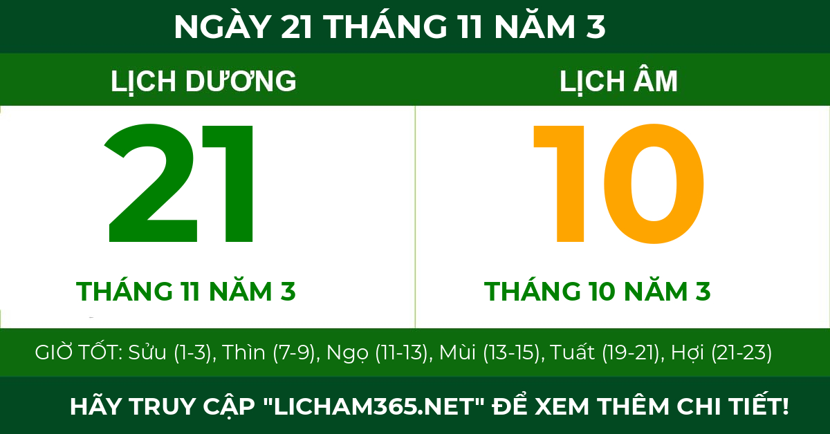 lịch âm ngày 21 tháng 11 năm 3
