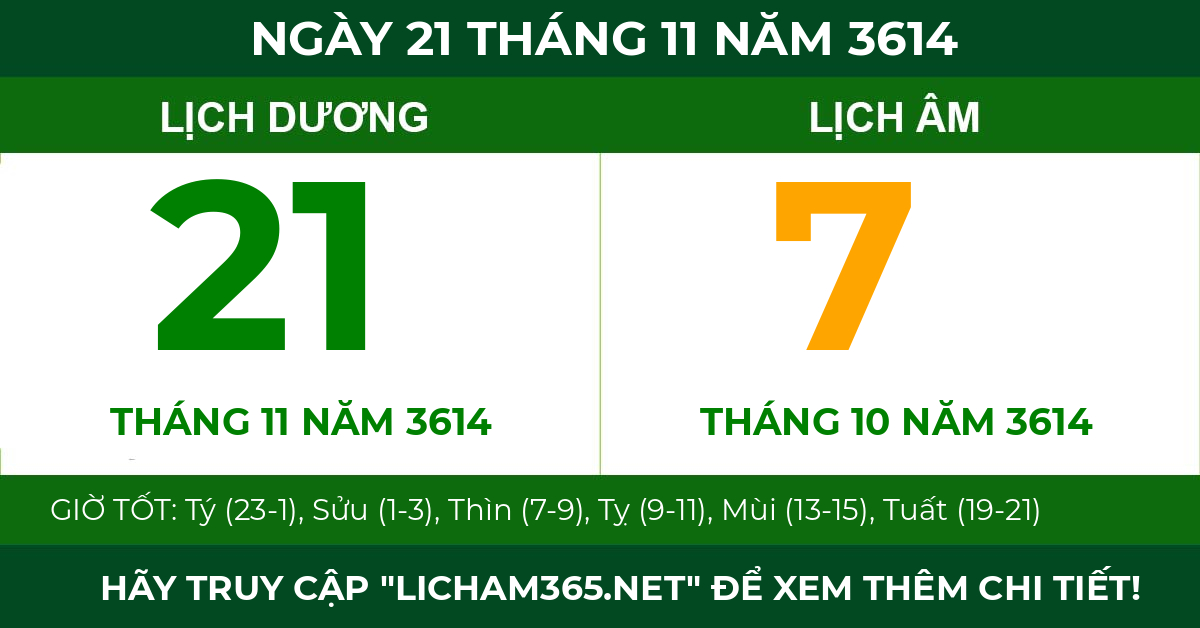 lịch âm ngày 21 tháng 11 năm 3614
